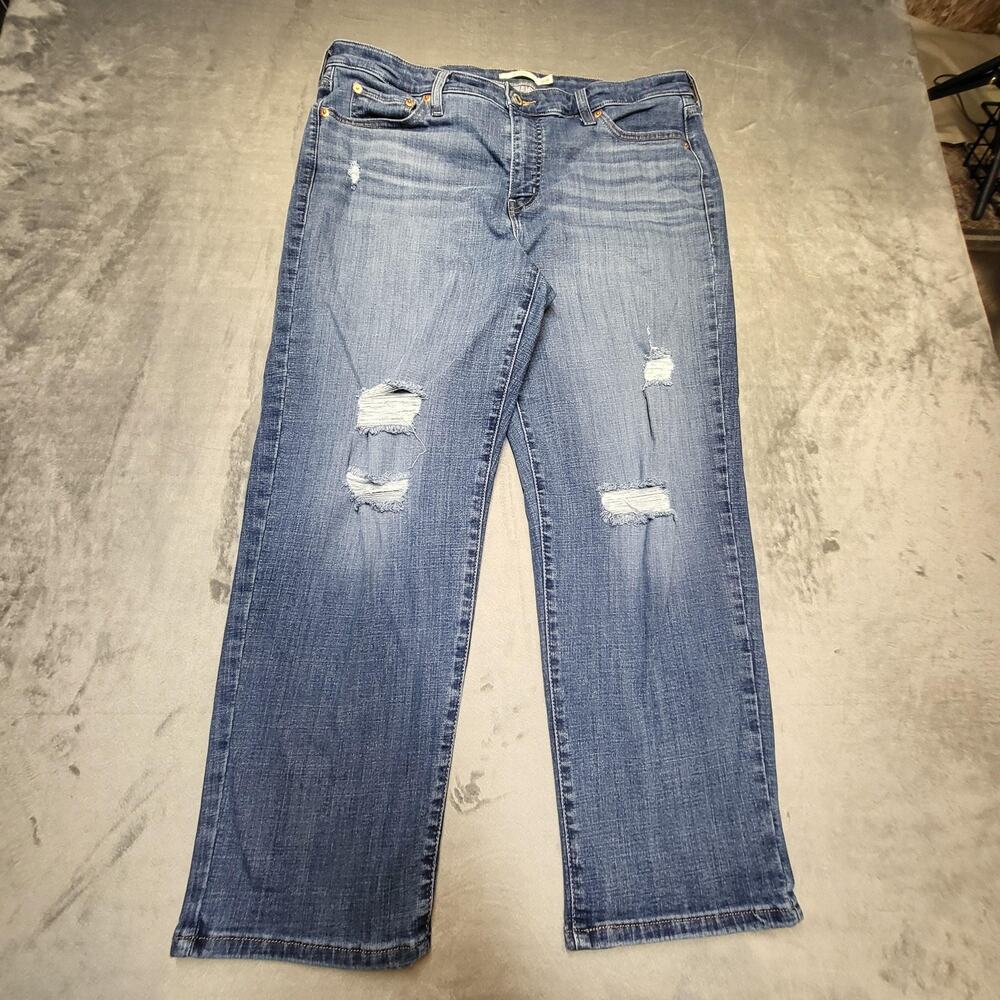 Levi's Jeans Womens 16W Blue Boyfriend Distressed Ripped Denim Mid Rise Stretch